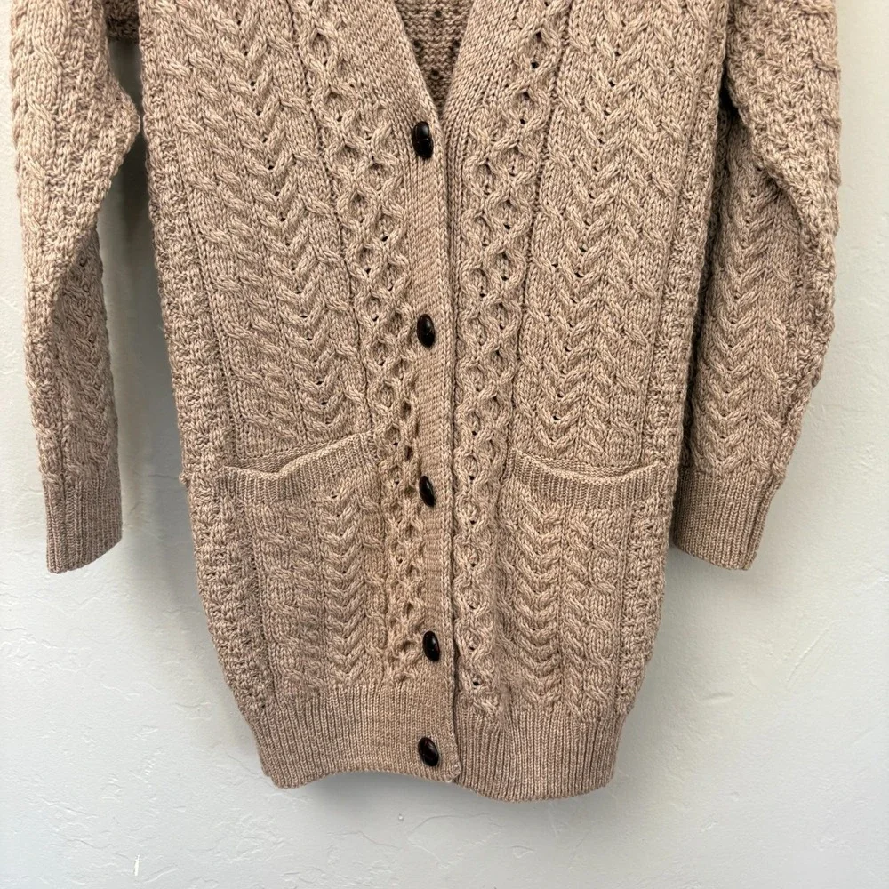 Aran Sweater Market Merino Wool Cardigan Men Sz XS Beige Button Down Cable Knit